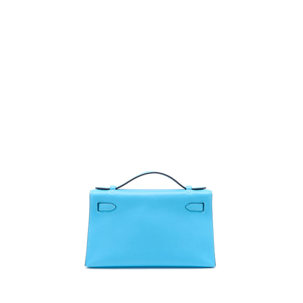 Hermes Kelly Pochette Swift P3 Blue De Nord SHW Stamp D