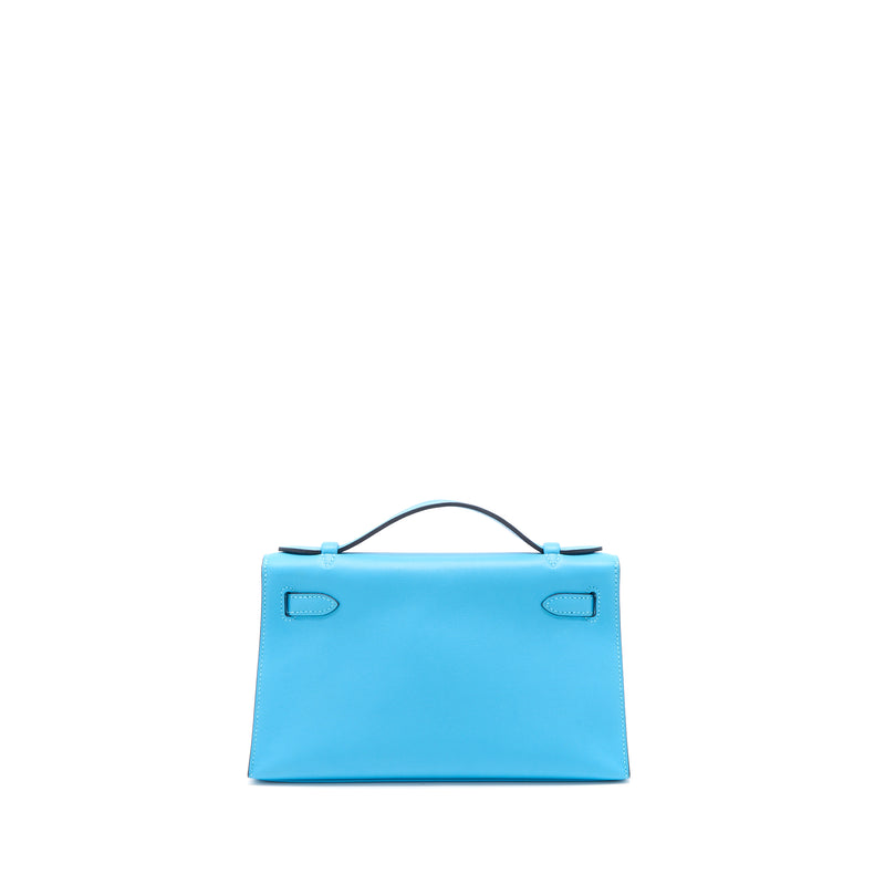 Hermes Kelly Pochette Swift P3 Blue De Nord SHW Stamp D