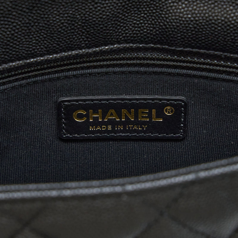 Chanel 23C Quilted Flap Bag CC Logo Chain Grained Calfskin Black GHW (Microchip)