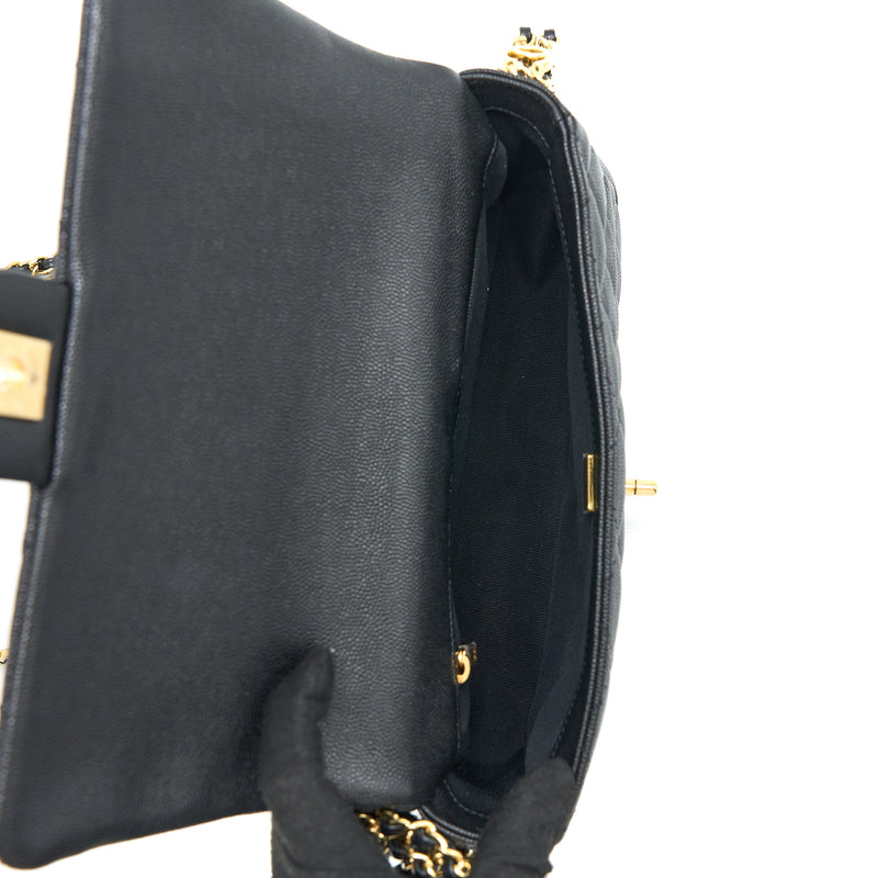 Chanel 23C Quilted Flap Bag CC Logo Chain Grained Calfskin Black GHW (Microchip)
