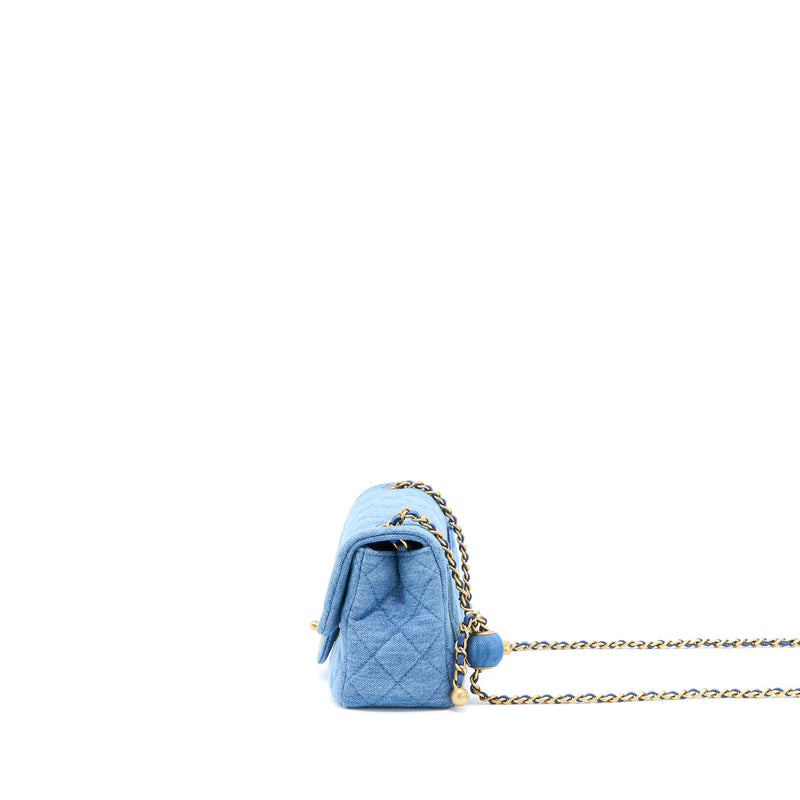 Chanel Pearl Crush Mini Square Flap Bag Denim GHW (Microchip)