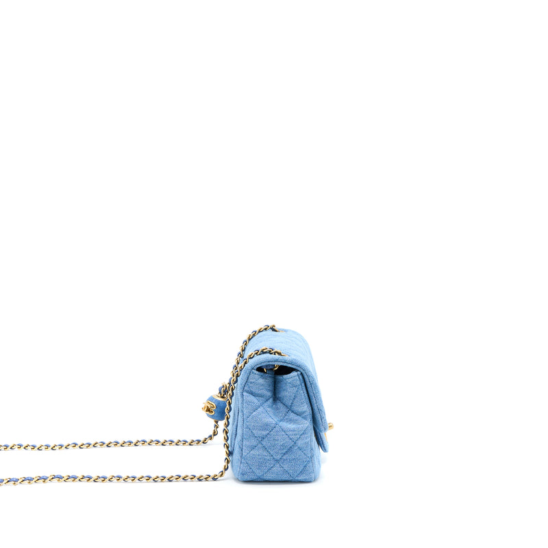 Chanel Pearl Crush Mini Square Flap Bag Denim GHW (Microchip)