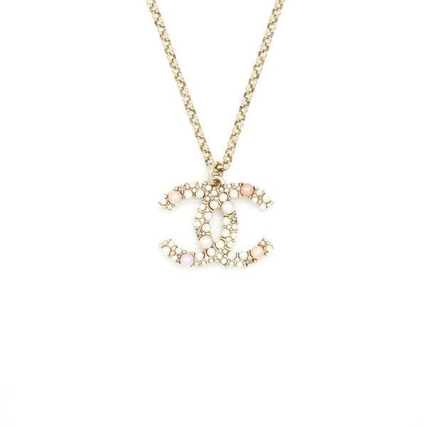 Chanel CC Logo And Pearl Necklace Light Gold Tone