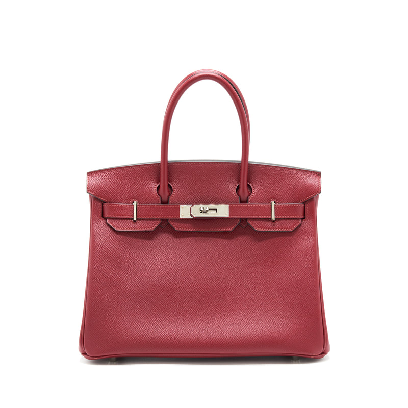 Hermes Birkin 30 Epsom K1 Rouge Great SHW Stamp X With Two Hermes Twilly