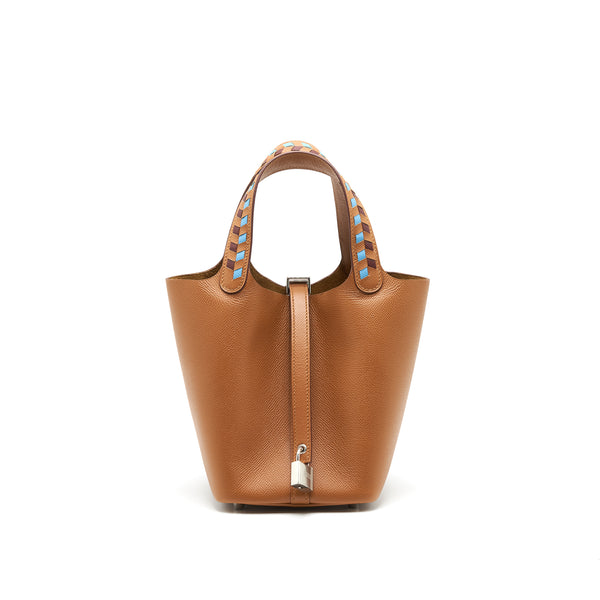 Hermes Picotin18 Lock Bag Gold / Bleu De Nord/ Rouge H Epsom SHW