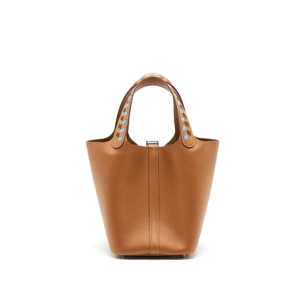 Hermes Picotin18 Lock Bag Gold / Bleu De Nord/ Rouge H Epsom SHW
