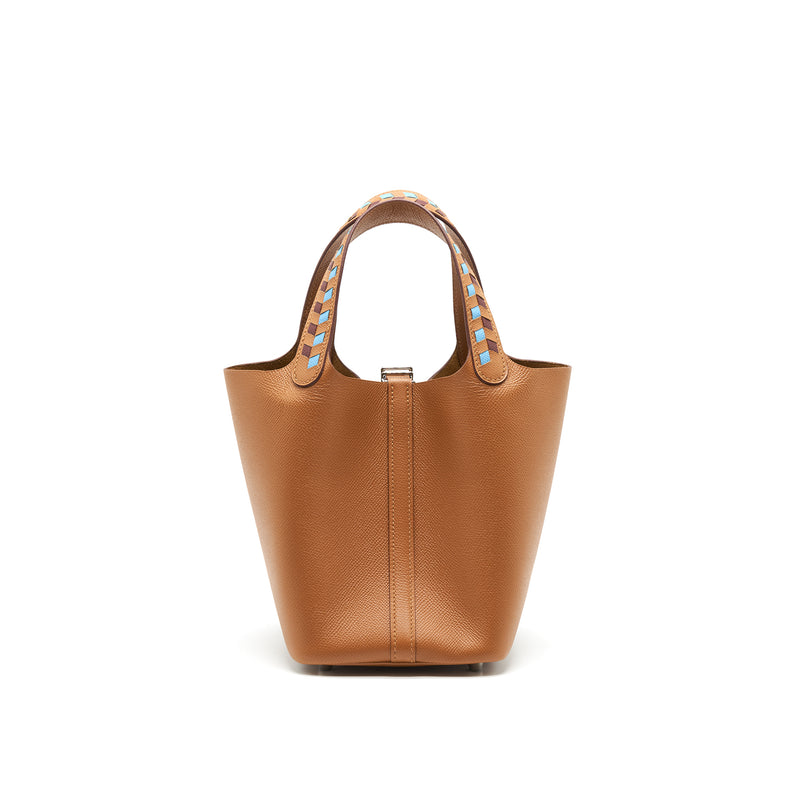 Hermes Picotin18 Lock Bag Gold / Bleu De Nord/ Rouge H Epsom SHW