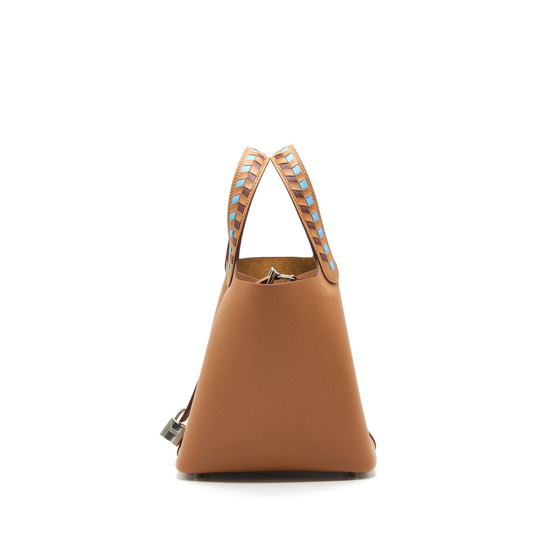 Hermes Picotin18 Lock Bag Gold / Bleu De Nord/ Rouge H Epsom SHW