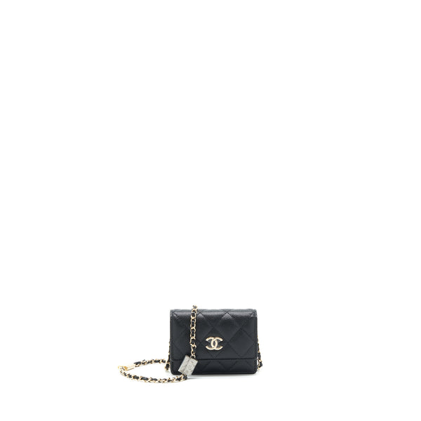 Chanel 21k Caviar mini flap cardholder with chain black LGHW