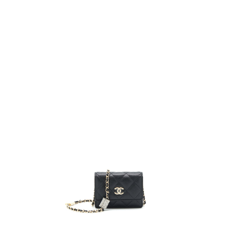 Chanel 21k Caviar mini flap cardholder with chain black LGHW