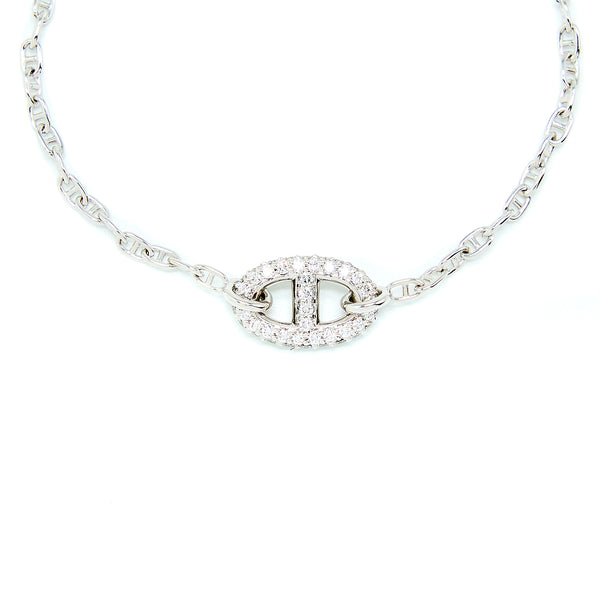 Hermes Size SH New Farandole Bracelet White Gold With Diamonds And Toggle Closure