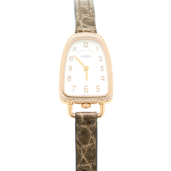 Hermes Galop D’Hermes Watch Small Model, 32mm with Diamonds Alligator Strap RGHW