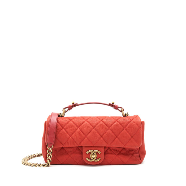 Chanel top handle rectangular flap bag grained calfskin red GHW