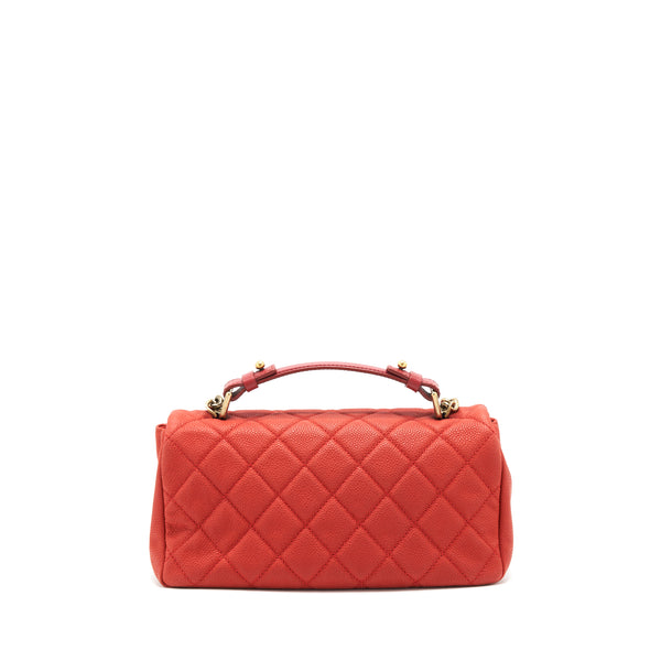 Chanel top handle rectangular flap bag grained calfskin red GHW