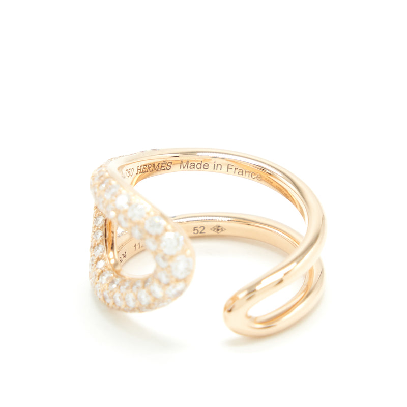 Hermes Size52 Chaine D'ancre Punk Ring, Medium Model Rose Gold With Diamonds