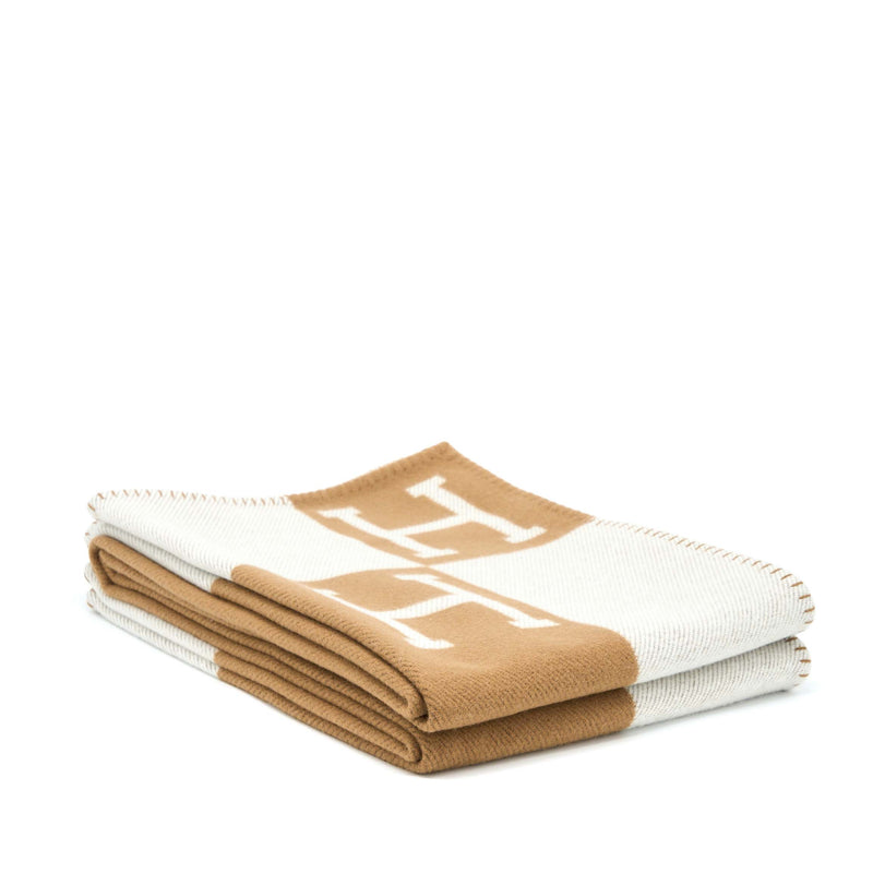 Hermes Avalon Throw Blanket Ecru/Camel