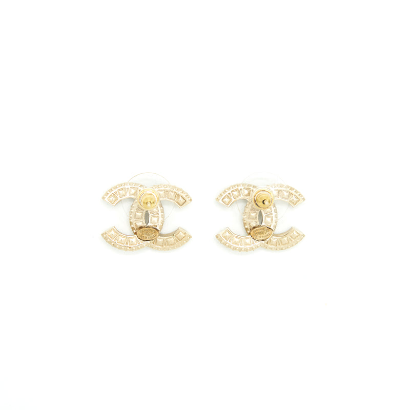 Chanel Round and CC Logo Earring Light Gold Tone