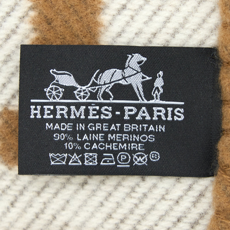 Hermes Avalon Throw Blanket Ecru/Camel