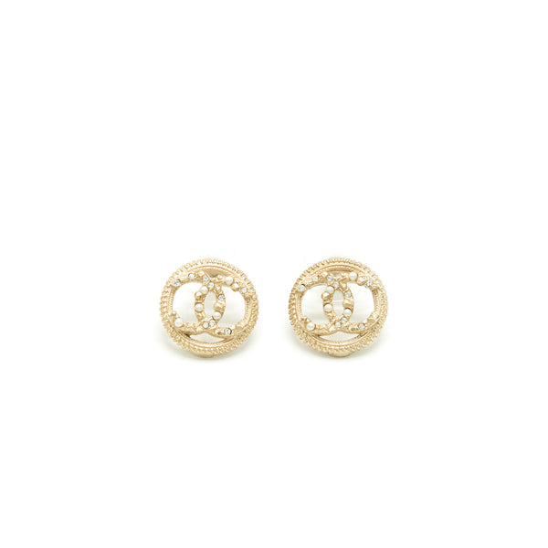 Chanel CC Logo Earring Light Gold Tone