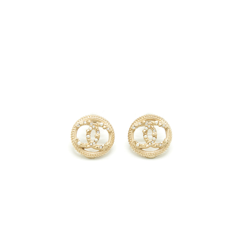 Chanel CC Logo Earring Light Gold Tone