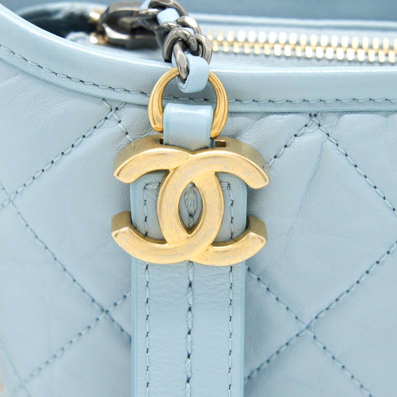 Chanel Small Gabrielle Hobo Bag Lambskin Light Blue Multicolour Hardware