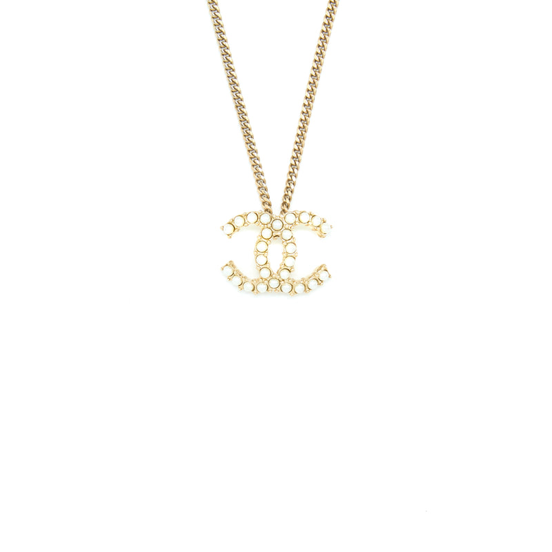 Chanel Pearl CC Logo Necklace Gold Tone