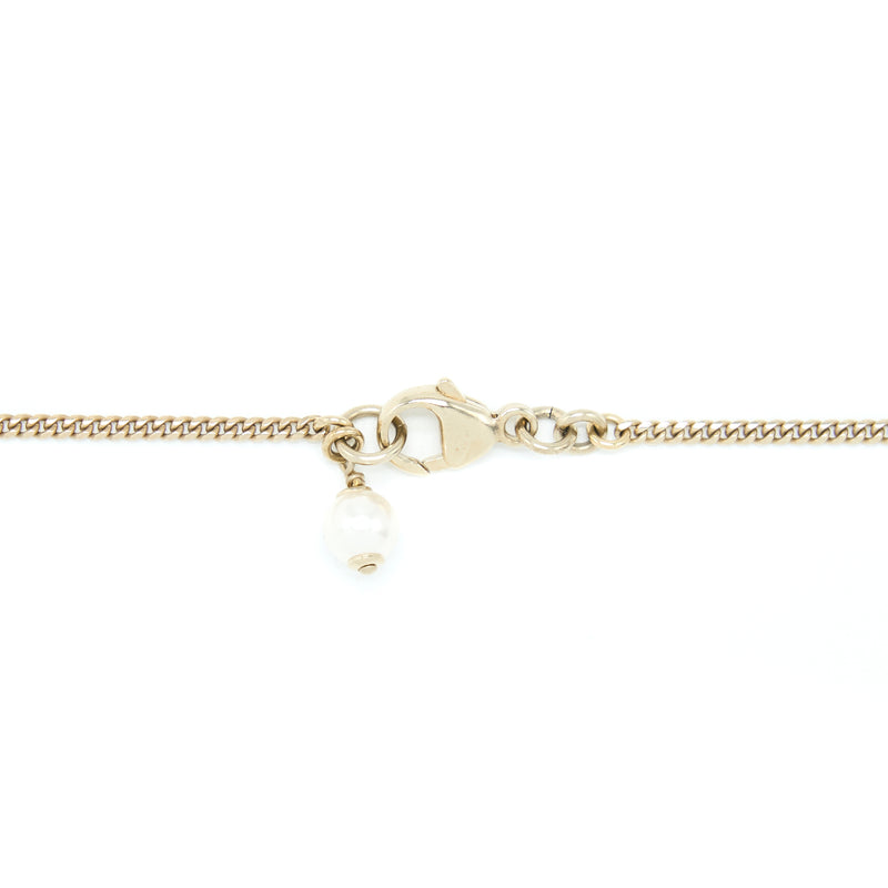 Chanel Pearl CC Logo Necklace Gold Tone