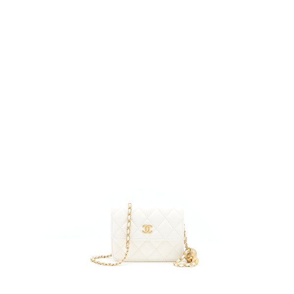 Chanel 21b Pearl crush mini flap bag with chain/belt bag white GHW