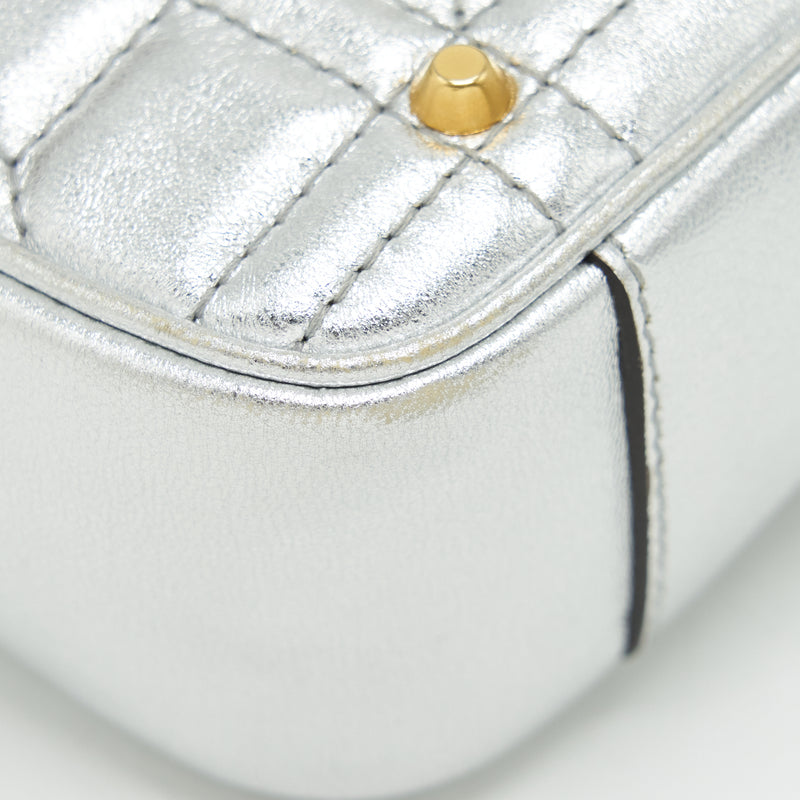 Gucci Mini GG Marmont Flap Bag Limited Edition Silver With Pearl/Gold Hardware