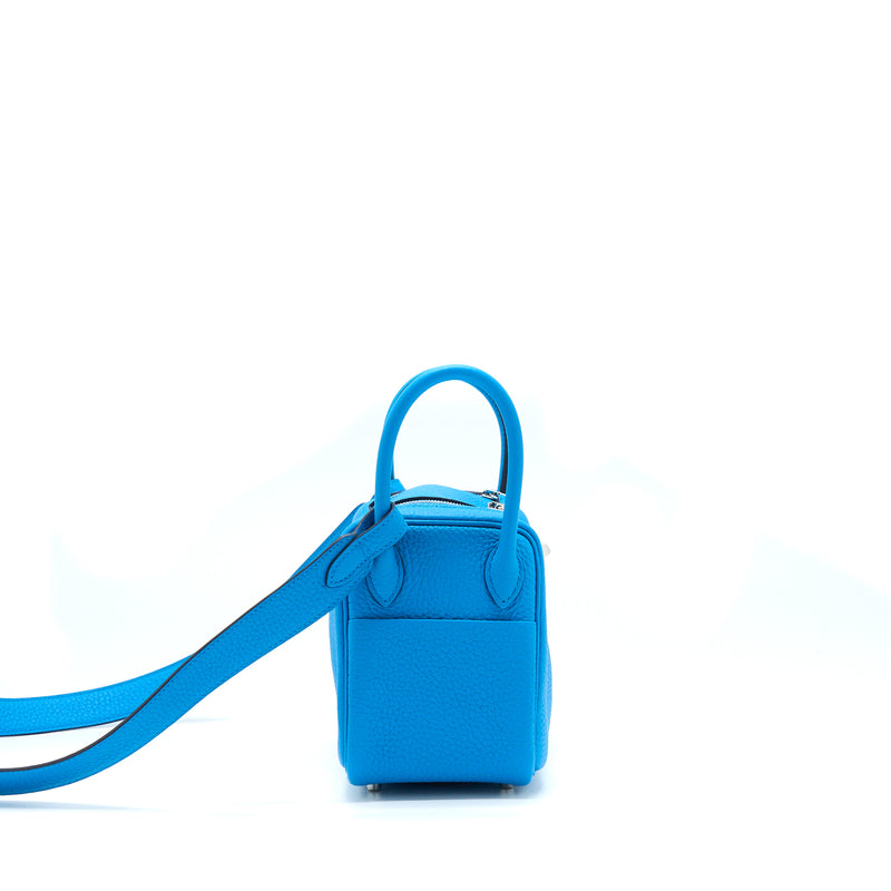 Hermes Mini Lindy Clemence Blue SHW Stamp Z