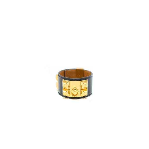 Hermes Size S CDC Bracelet Calfskin Black Gold Tone Stamp X