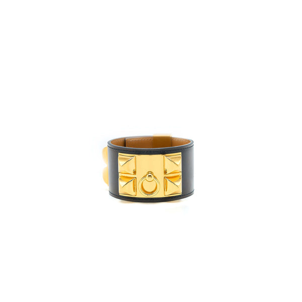 Hermes Size S CDC Bracelet Calfskin Black Gold Tone Stamp X