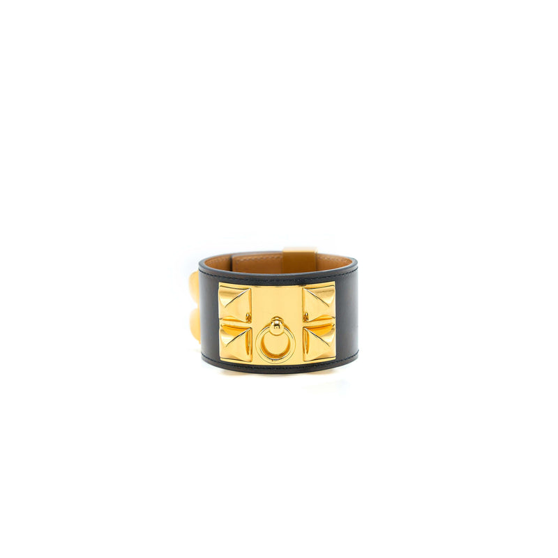 Hermes Size S CDC Bracelet Calfskin Black Gold Tone Stamp X