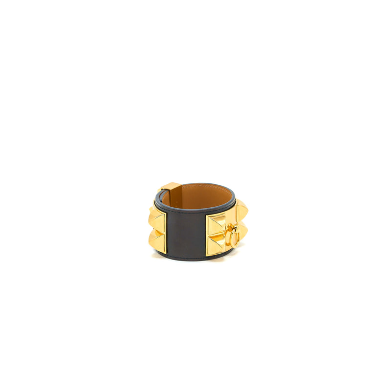 Hermes Size S CDC Bracelet Calfskin Black Gold Tone Stamp X