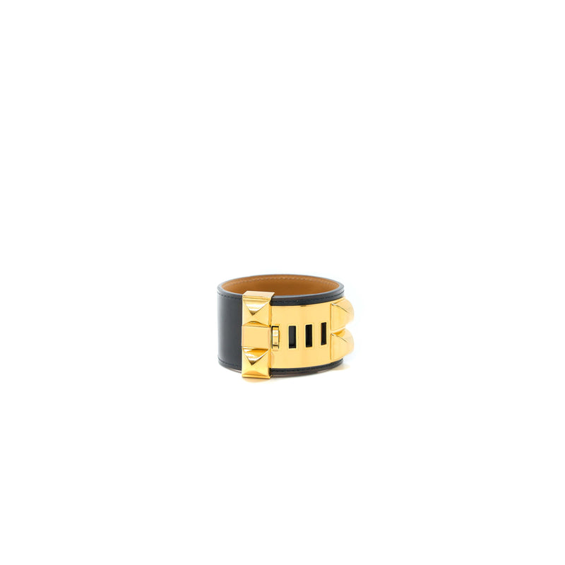 Hermes Size S CDC Bracelet Calfskin Black Gold Tone Stamp X