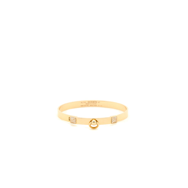 Hermes Size ST Collier De Chien Bracelet, Small Model Rose Gold With Diamonds
