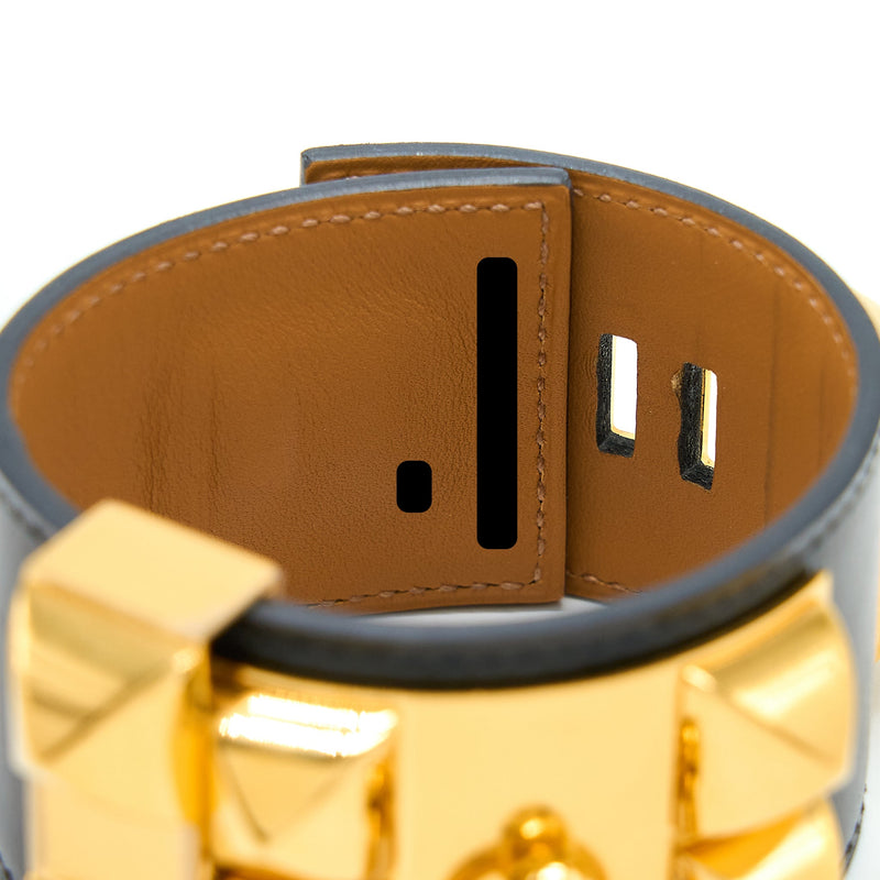 Hermes Size S CDC Bracelet Calfskin Black Gold Tone Stamp X