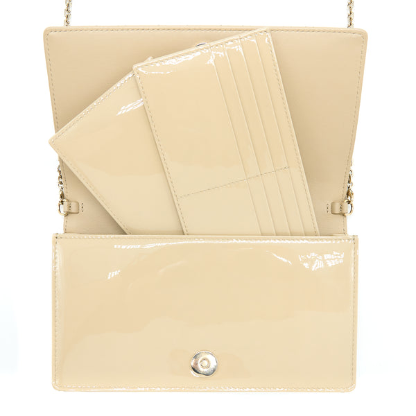 Dior Lady Dior Pouch With Chain Patent Beige LGHW