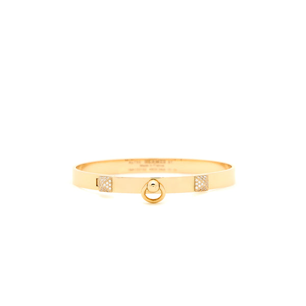 Hermes Size ST Collier De Chien Bracelet, Small Model Rose Gold With Diamonds