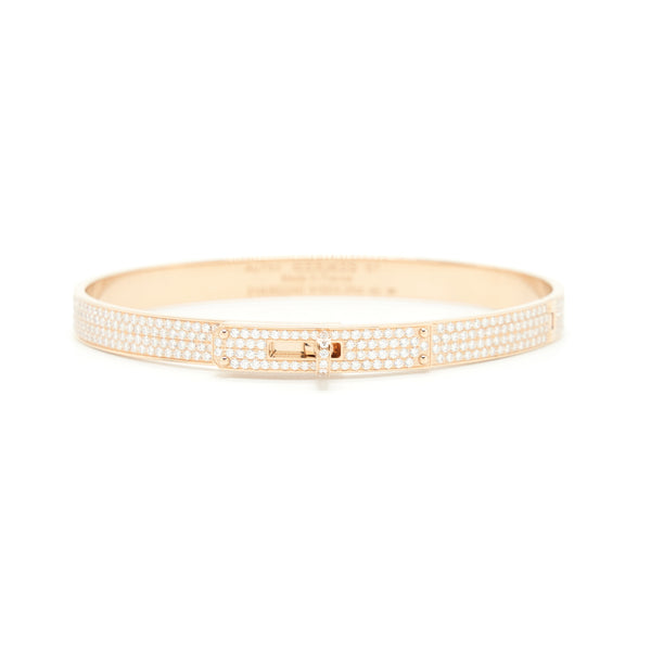 Hermes Size ST Kelly Bracelet Small Model Rose Gold Full Diamonds