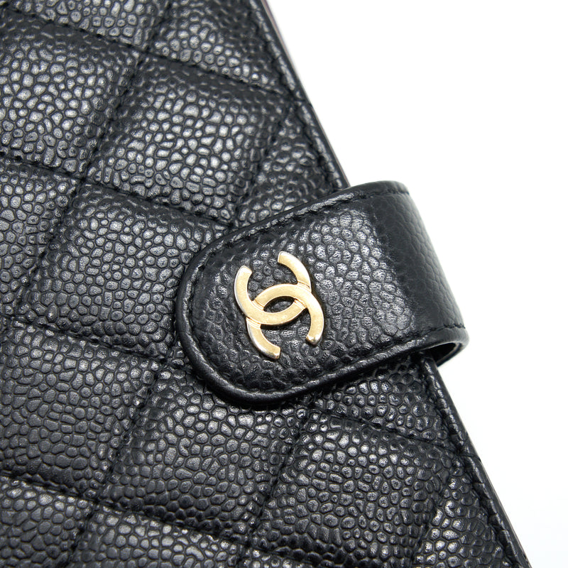 Chanel Quilted CC Bifold Caviar Wallet Black GHW