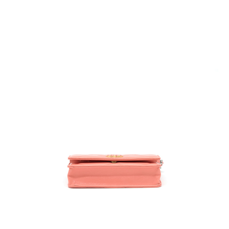 Chanel 19 Wallet on chain Goatskin Pink with Gold and silver hardware