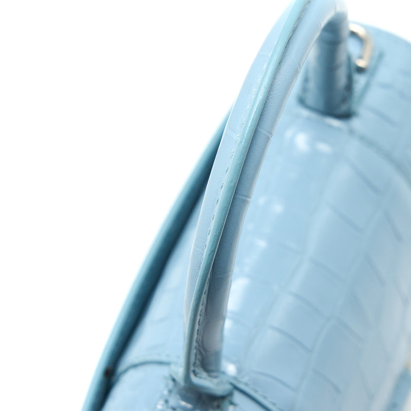 Balenciaga Hourglass XS Cro-Embossed Calfskin Light Blue SHW