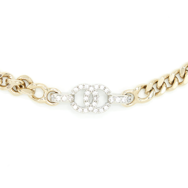 Chanel Logo Chain Choker / Double Chain Chocker Light Gold Tone