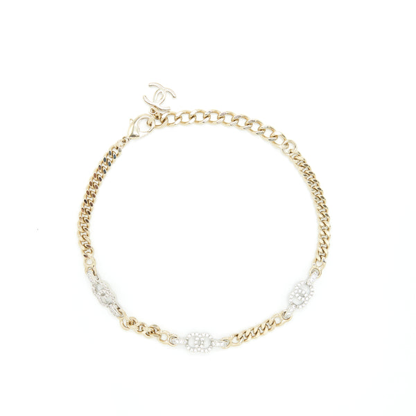 Chanel Logo Chain Choker / Double Chain Chocker Light Gold Tone