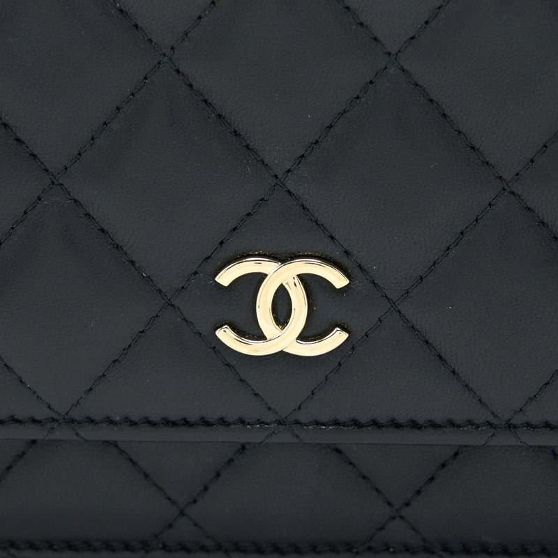 Chanel Quilted Wallet on Chain with Camellia Chain Lambskin Black LGHW