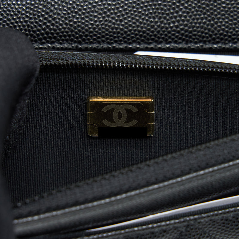 Chanel 22S Detailed Logo Wallet On Chain Caviar Black LGHW (Microchip)