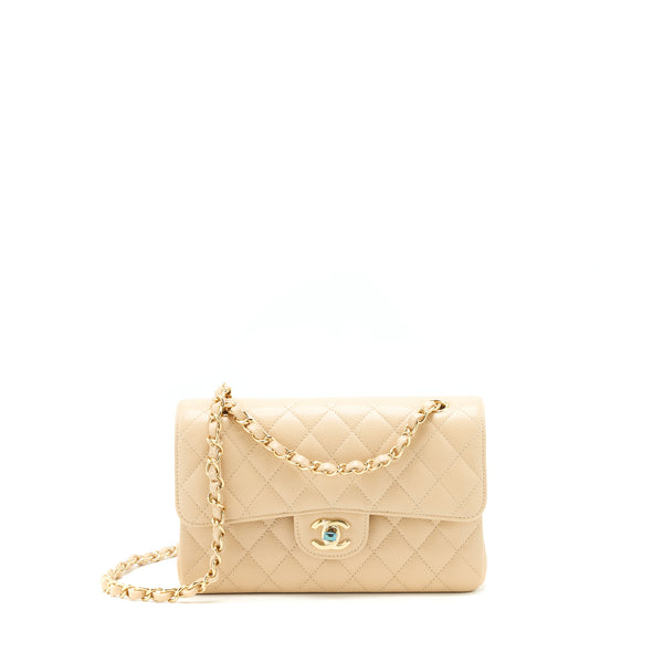 Chanel small classic double flap bag caviar beige GHW