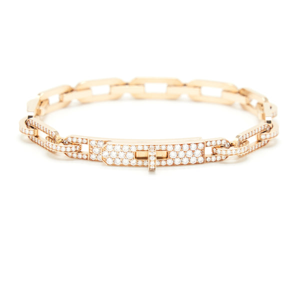 Hermes Size ST Kelly Chaine Bracelet Small Model Rose Gold Full Diamonds