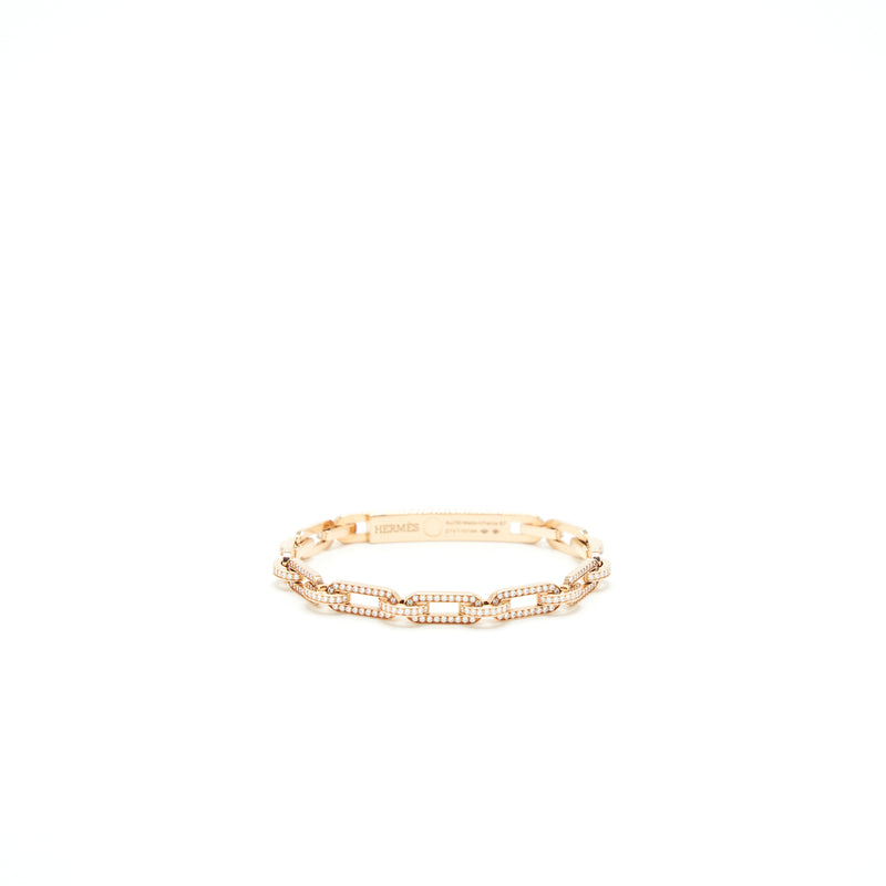 Hermes Size ST Kelly Chaine Bracelet Small Model Rose Gold Full Diamonds